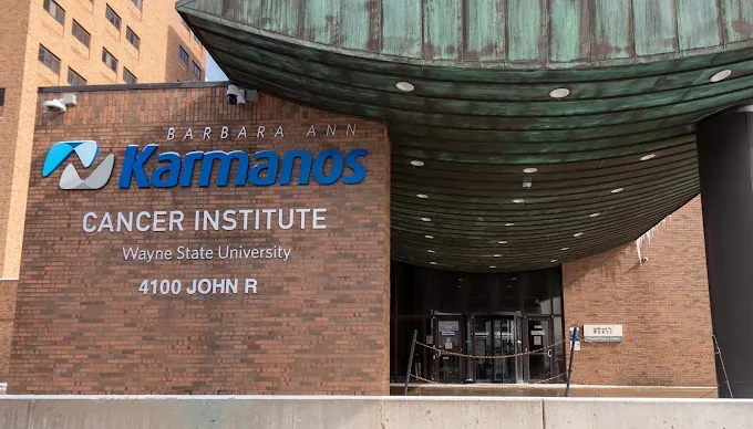 Exterior sign for Karmanos Cancer Institute