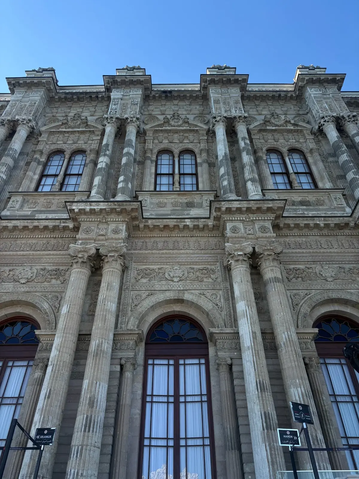Detailed stone façade of Dolmabahçe Palace