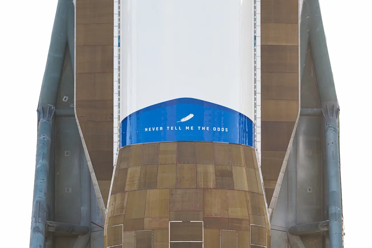 Close view of a rocket stage carrying the words Never Tell Me The Odds